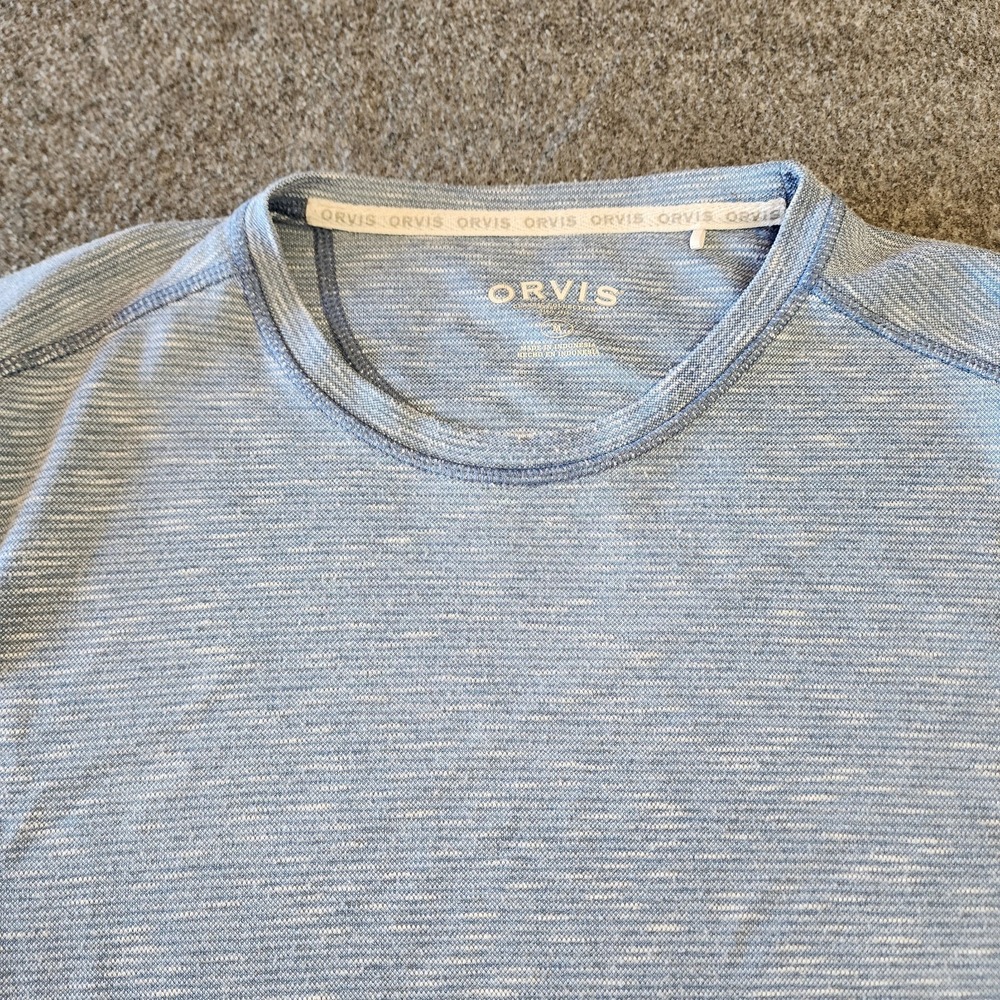 Orvis Womens Medium Blue Heathered Long Sleeve Knit Top Rayon Blend Casual